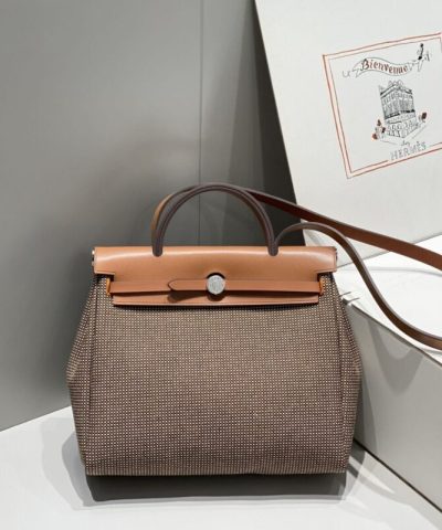 Replika Hermès Herbag 31 cm brązowa krata