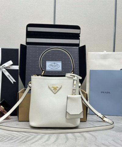 Replica Prada Saffiano Black Bucket White