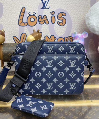 Réplica Louis Vuitton Trio Messenger Azul e Branco