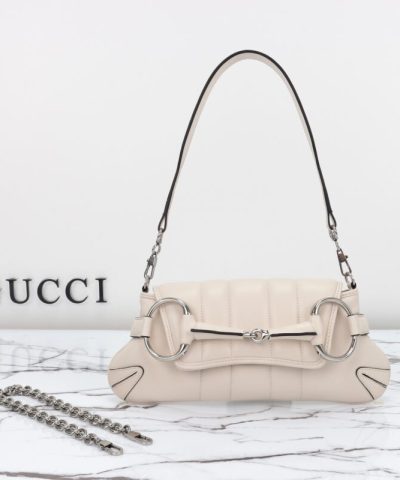 Replica Gucci Horsebit Chain Shoulder Bag White