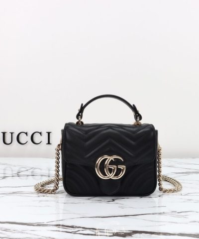 Réplica Gucci Marmont Mini Alça Superior Preta