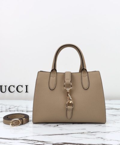 Replika torby Gucci Jackie Tote z zapięciem na haczyk w kolorze beżowym