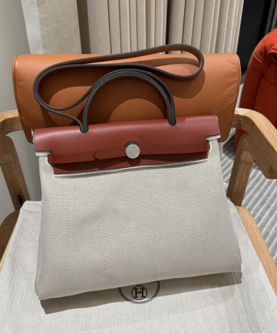 Réplica Hermès Herbag 31Cm Beige Rojo