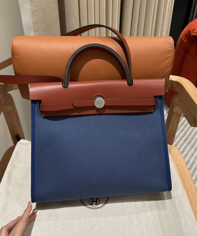 Replika Hermès Herbag 31Cm Blå Lærred