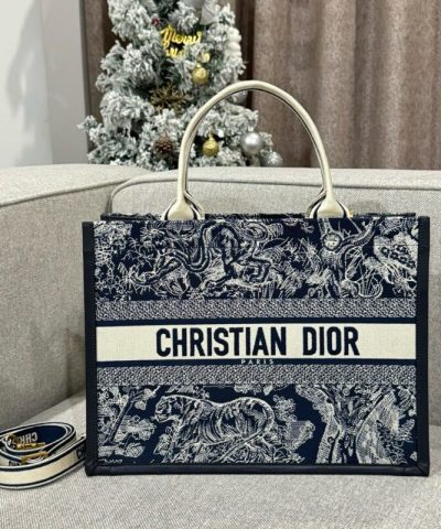 Réplica da bolsa Dior Tote Book Blue Tiger em couro