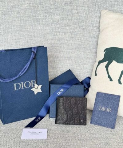 Αντίγραφο πορτοφολιού Dior Jacquard Oblique μαύρο
