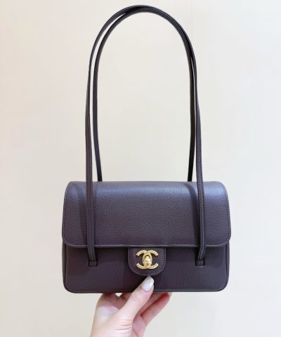 Chanel Preppy Coco 26 Bag Dark Brown - chanel preppy coco dupe front view