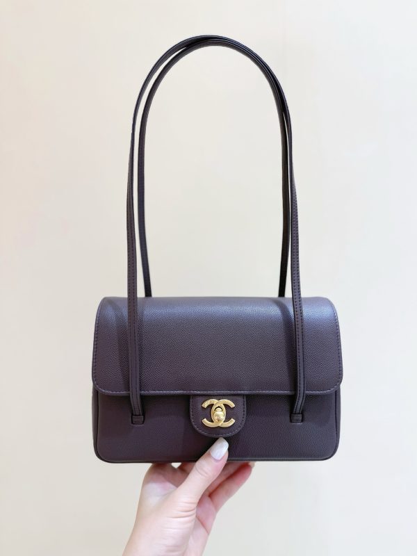 Chanel Preppy Coco 26 Bag Dark Brown - chanel preppy coco dupe front view