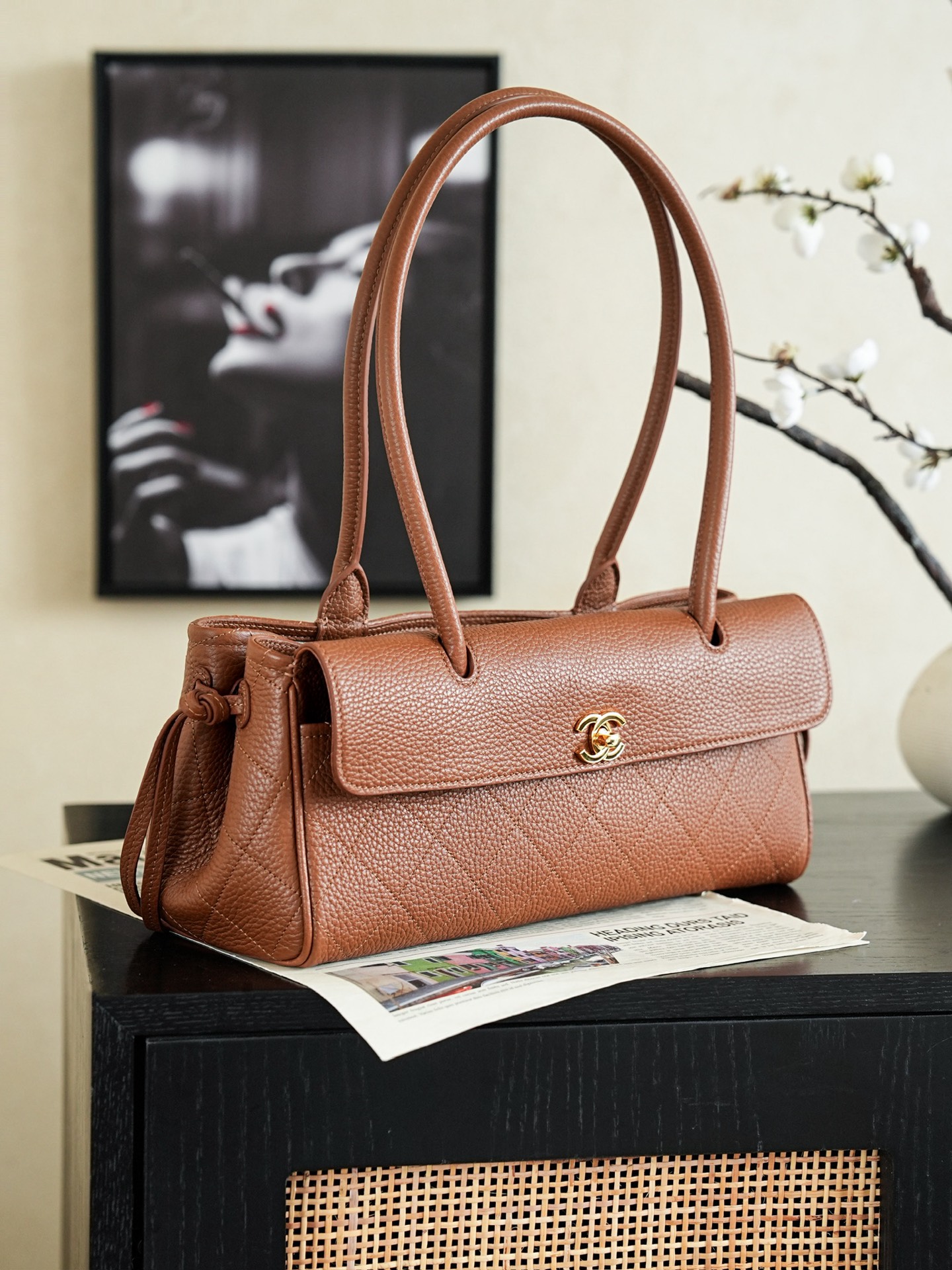 141474_brown_8 Chanel 26S East West Tote Brown - chanel east west tote dupe detail 7