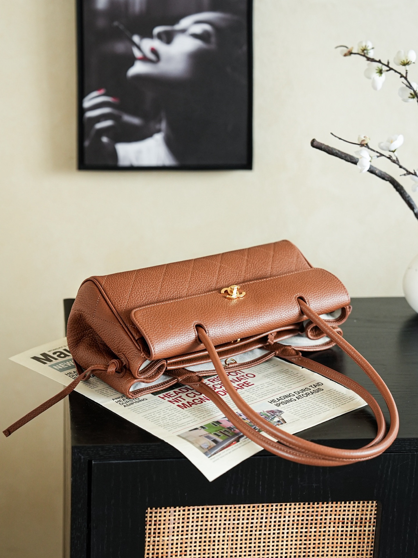 141474_brown_9 Chanel 26S East West Tote Brown - chanel east west tote dupe detail 8