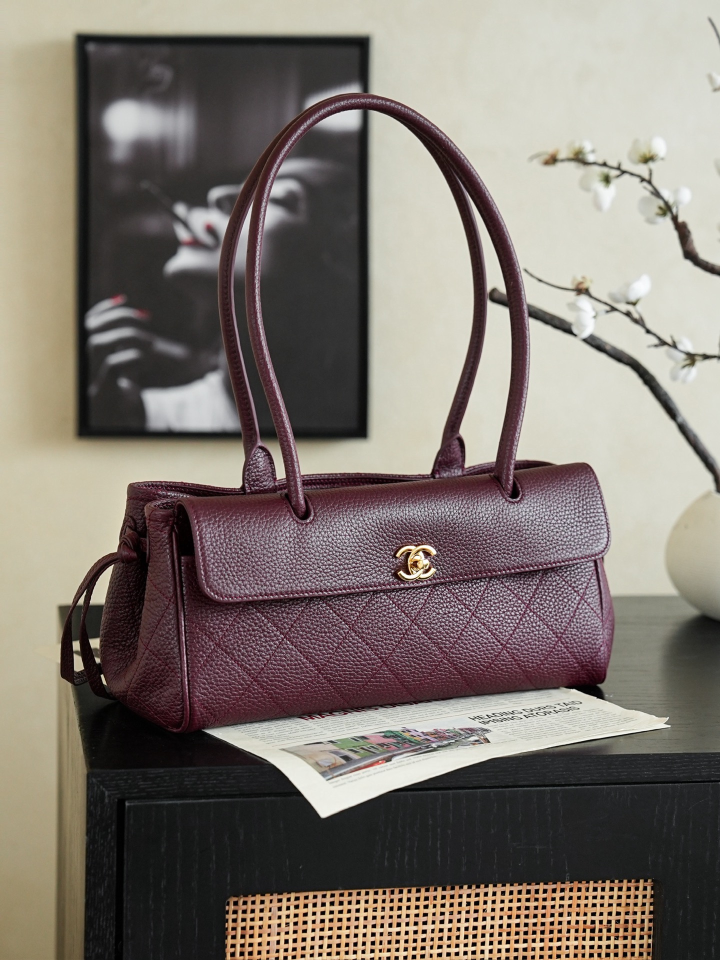 Chanel 26S East West Tote Burgundy - chanel tote bag replica detail 1