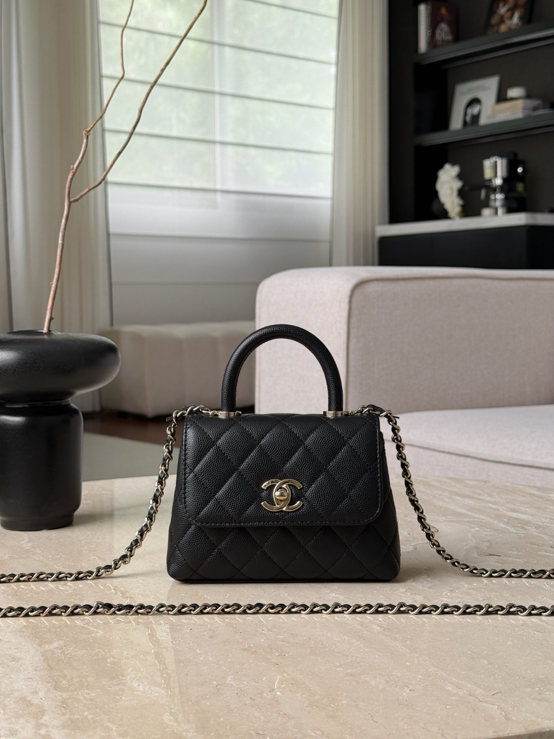 71537_black_1 Chanel Coco Top Handle Small Black - chanel coco handle dupe front view