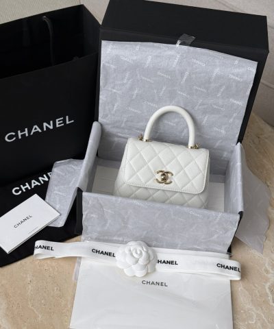 Chanel Coco Top Handle Small White - chanel mini coco handle dupe front view