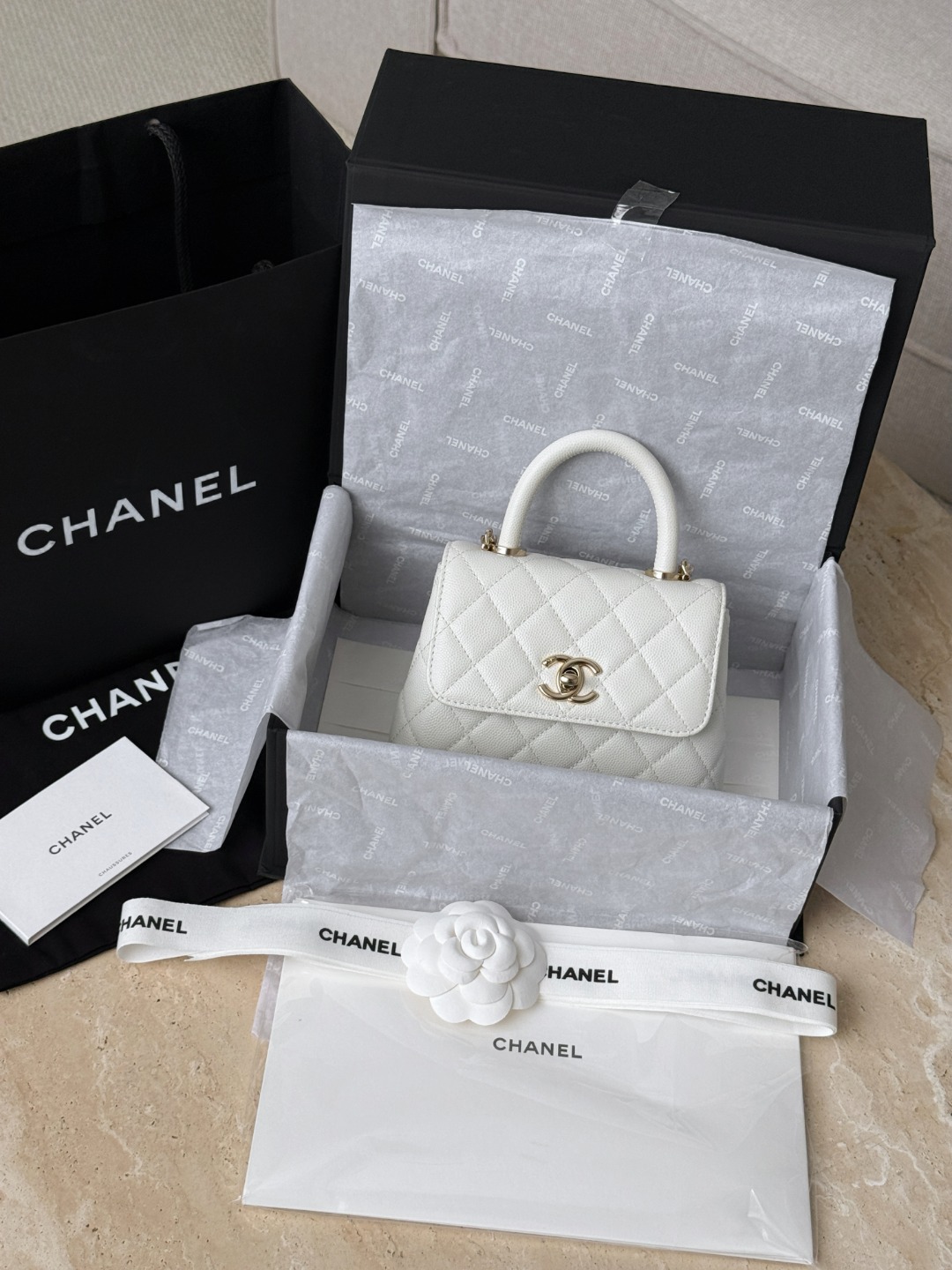 71589_white_1 Chanel Coco Top Handle Small White - chanel mini coco handle dupe front view