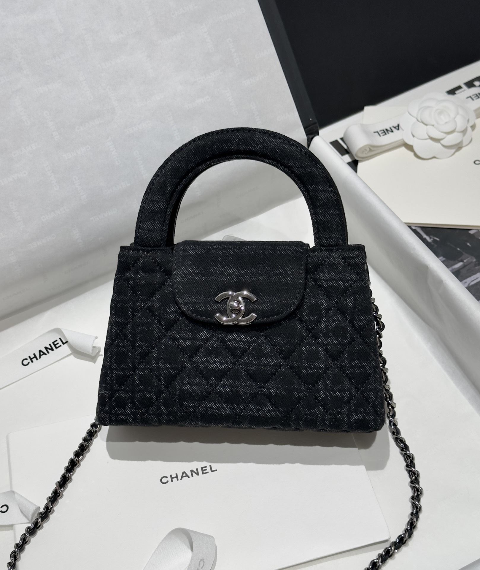 71665_black_canvas_1 Chanel Kelly Bag Black Woollen - chanel kelly bag black woollen replica front view