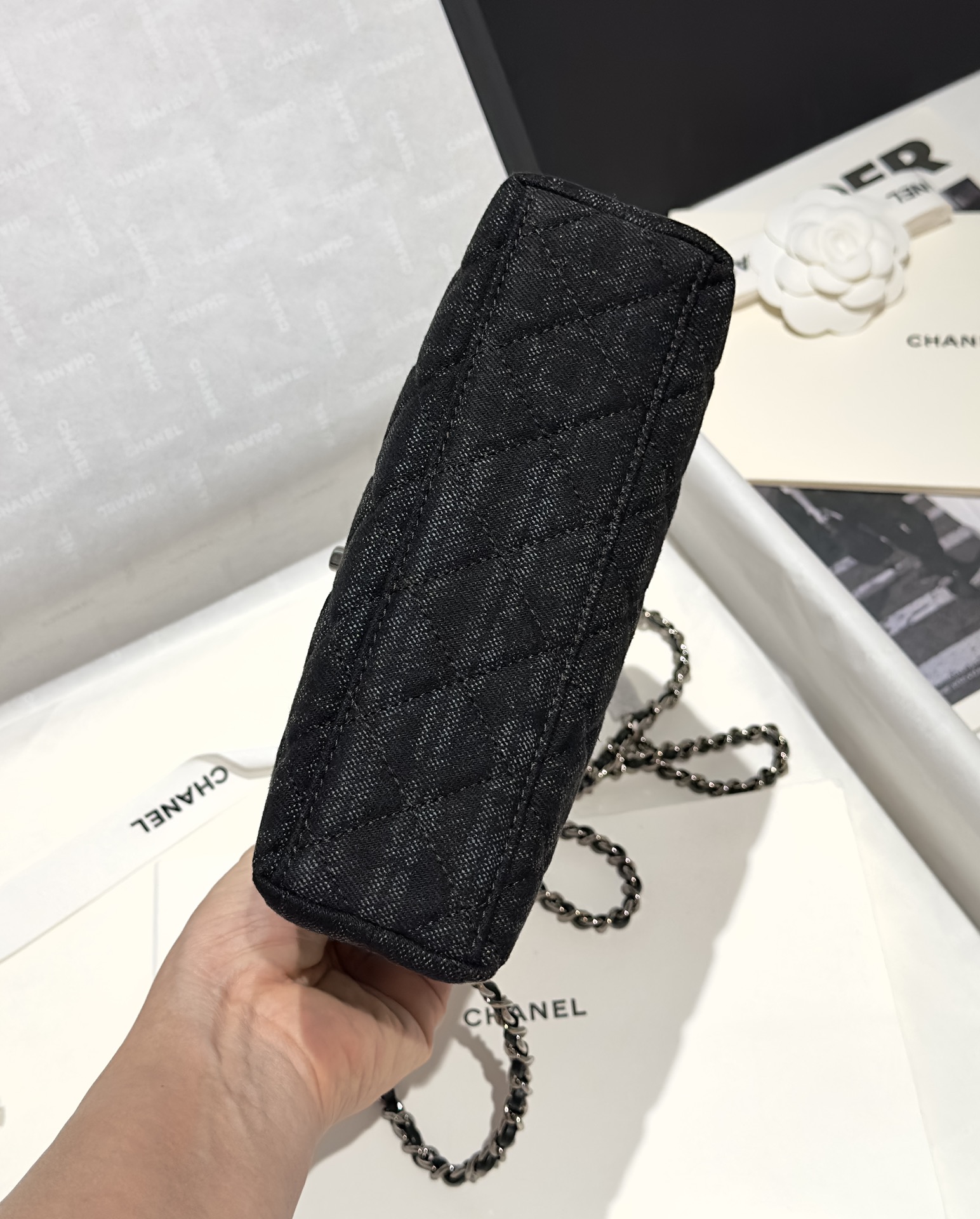 71665_black_canvas_5 Chanel Kelly Bag Black Woollen - chanel kelly bag black woollen replica detail 4