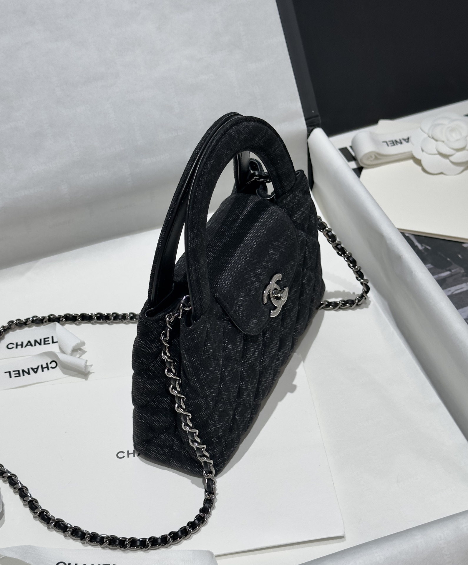 71665_black_canvas_8 Chanel Kelly Bag Black Woollen - chanel kelly bag black woollen replica detail 7
