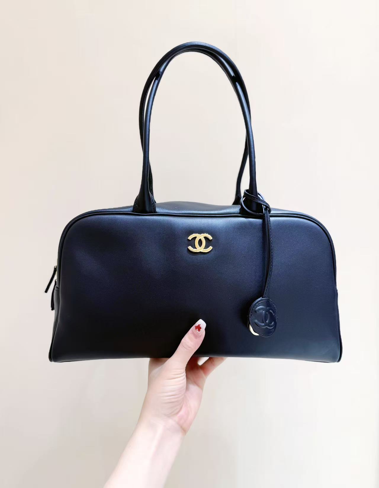 71687_black_1 Chanel Large Bowling Bag Black - chanel bowling bag dupe front view