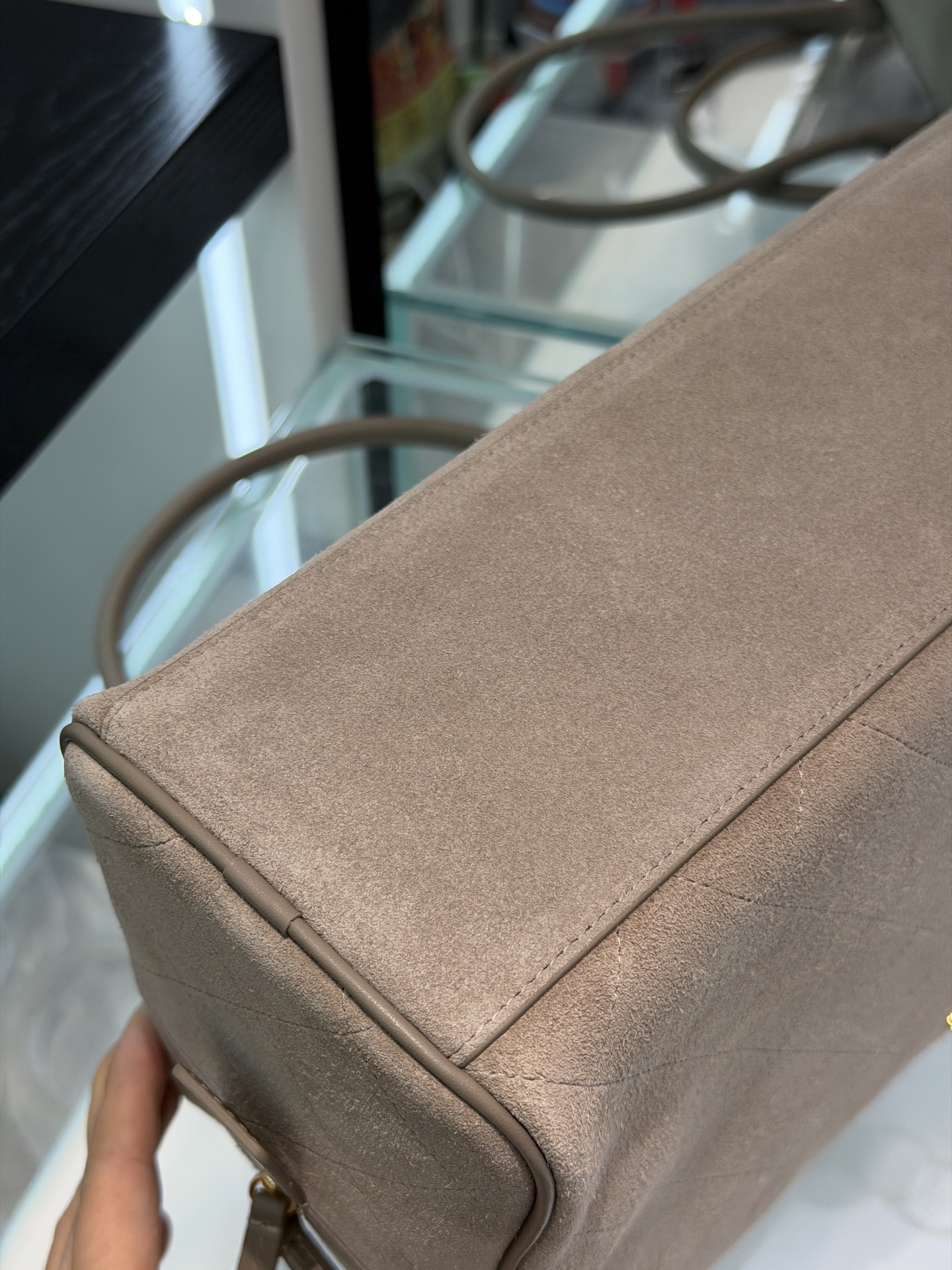 71688_suede_tan_2 Chanel Large Bowling Bag Suede Tan - chanel bowling bag replica detail 1