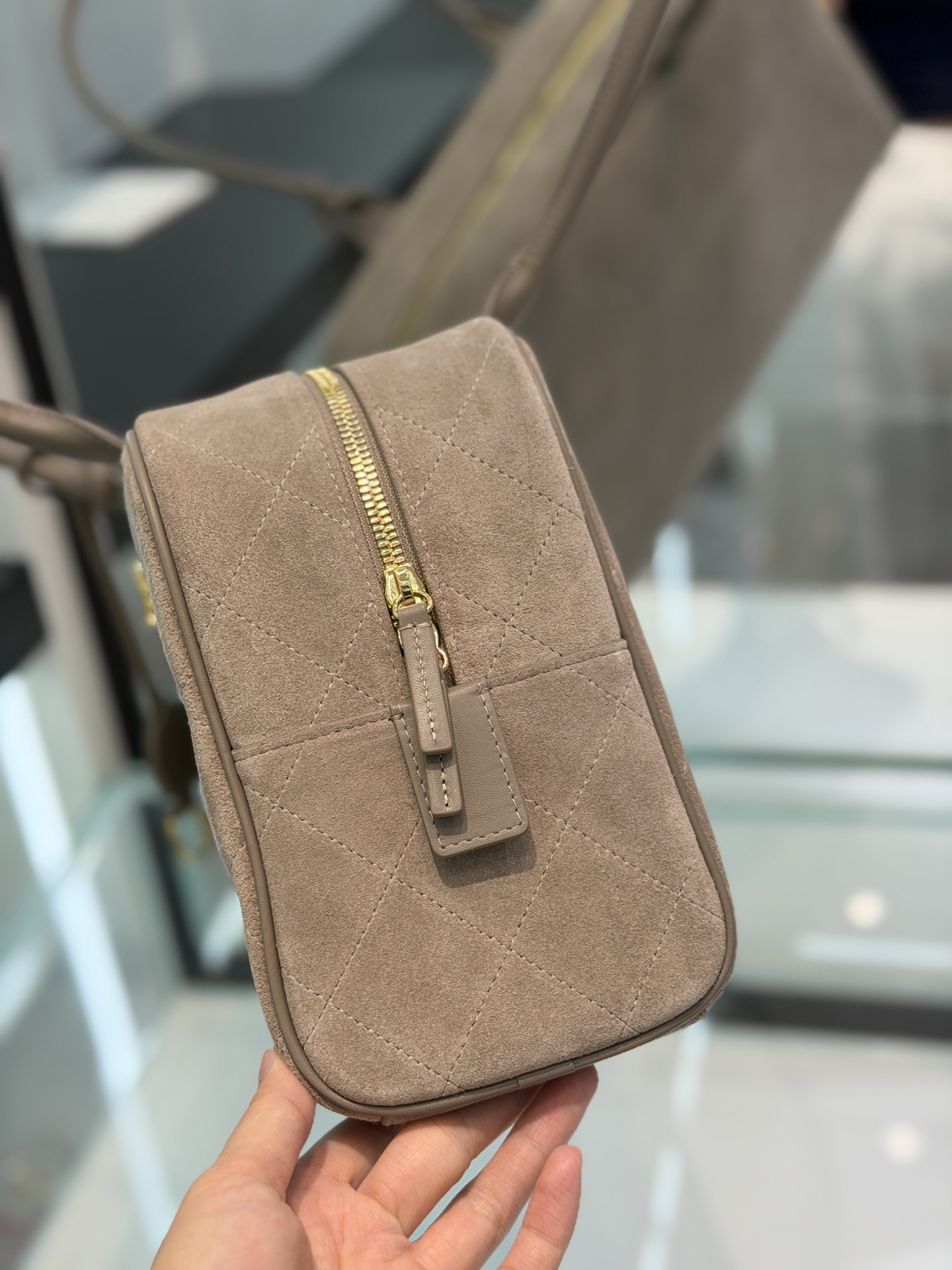 71688_suede_tan_3 Chanel Large Bowling Bag Suede Tan - chanel bowling bag replica detail 2