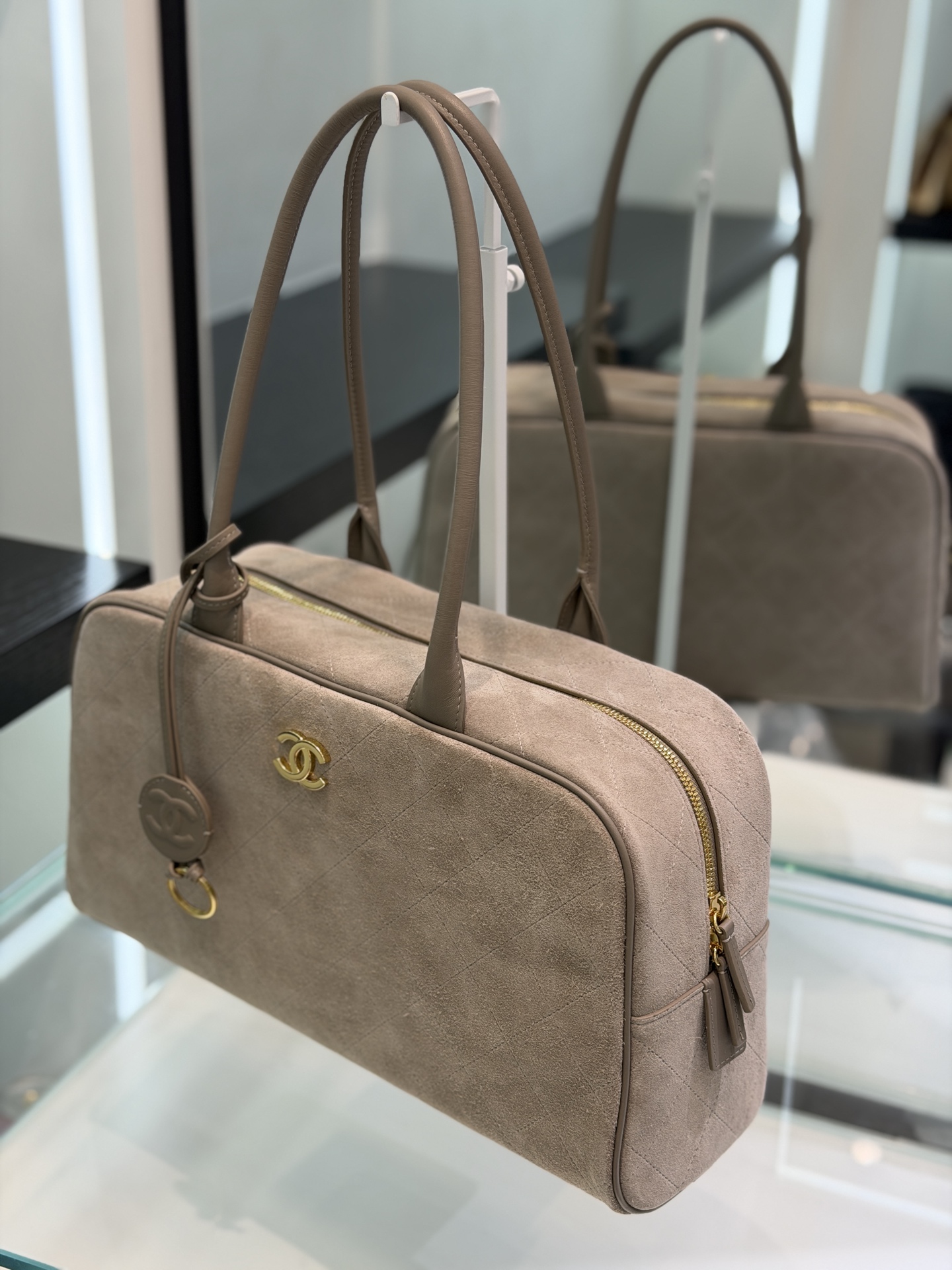 71688_suede_tan_6 Chanel Large Bowling Bag Suede Tan - chanel bowling bag replica detail 5