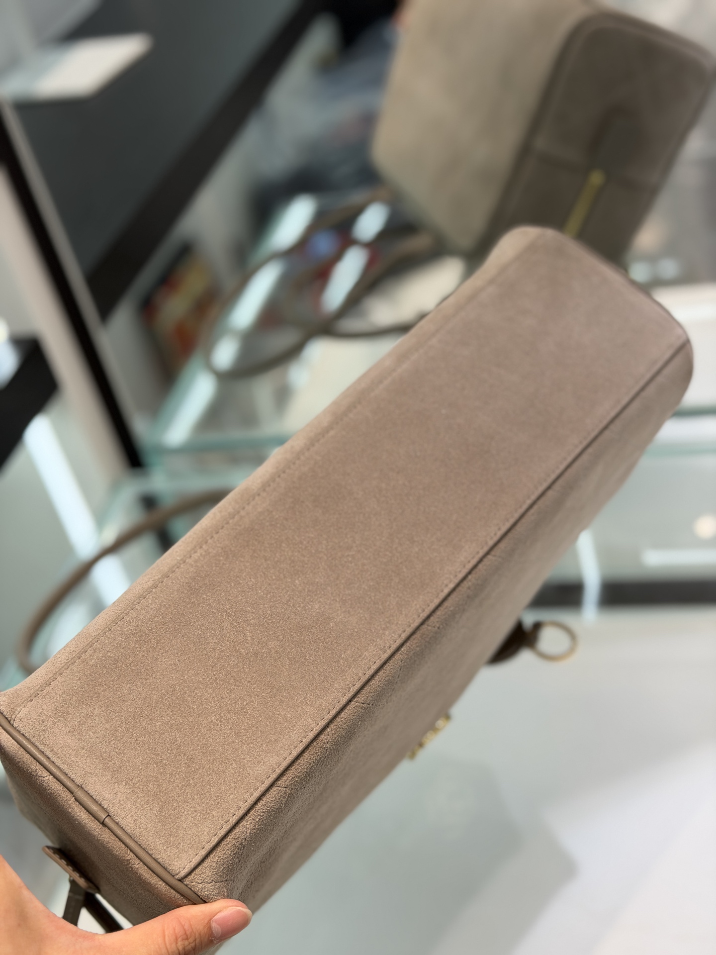 71688_suede_tan_8 Chanel Large Bowling Bag Suede Tan - chanel bowling bag replica detail 7
