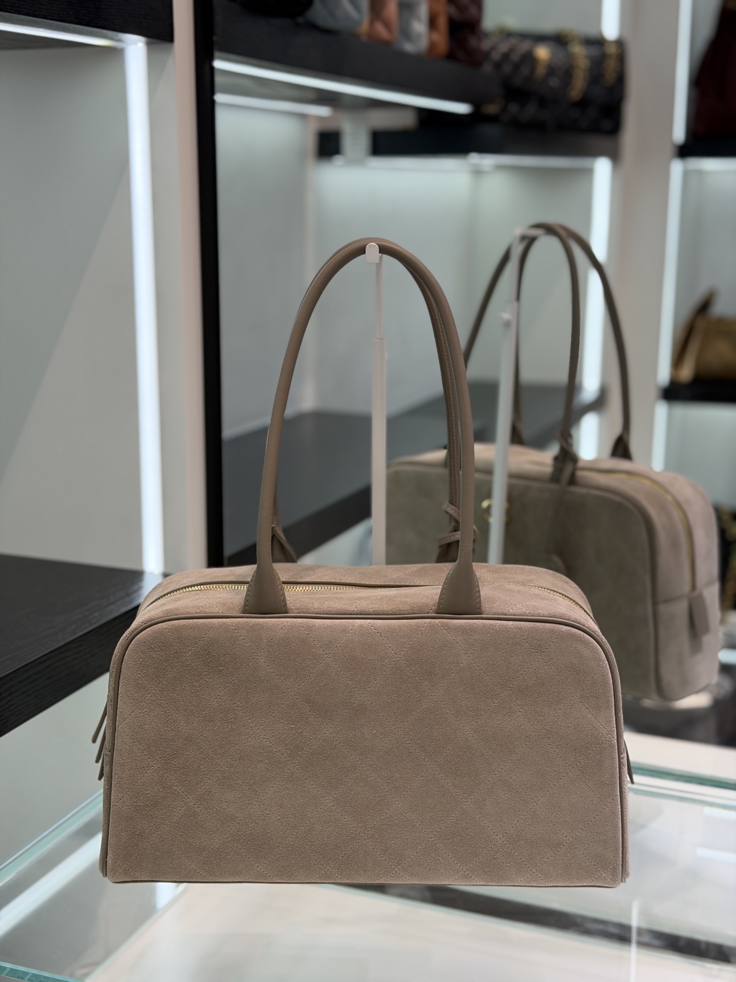 71688_suede_tan_9 Chanel Large Bowling Bag Suede Tan - chanel bowling bag replica detail 8