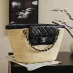 71853_black_6 Chanel Large Shopping Raffia Tote Black - chanel shopping tote replica detail 5