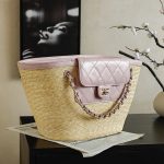 Chanel Large Shopping Raffia Tote Pink - fake chanel tote detail 2
