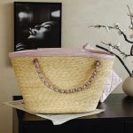 Chanel Large Shopping Raffia Tote Pink - fake chanel tote detail 5