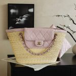 Chanel Large Shopping Raffia Tote Pink - fake chanel tote detail 7