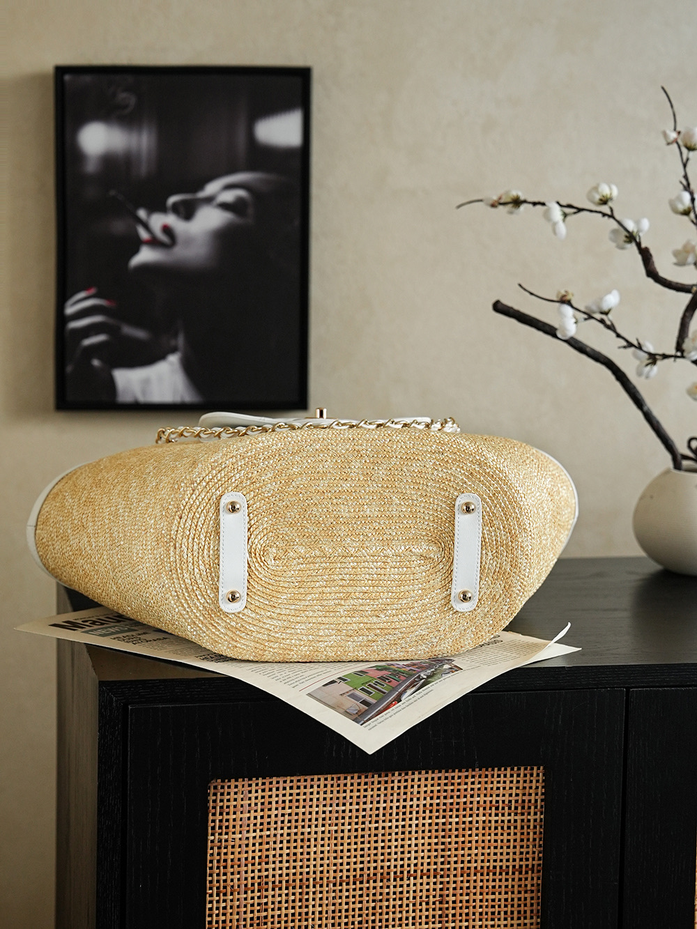 Chanel Large Shopping Raffia Tote White - chanel raffia tote dupe detail 1