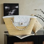 Chanel Large Shopping Raffia Tote White - chanel raffia tote dupe detail 4