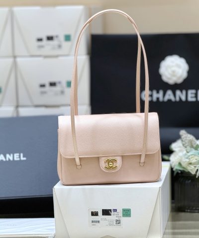 Chanel Preppy Coco 26 Bag Pale Pink - fake chanel preppy front view