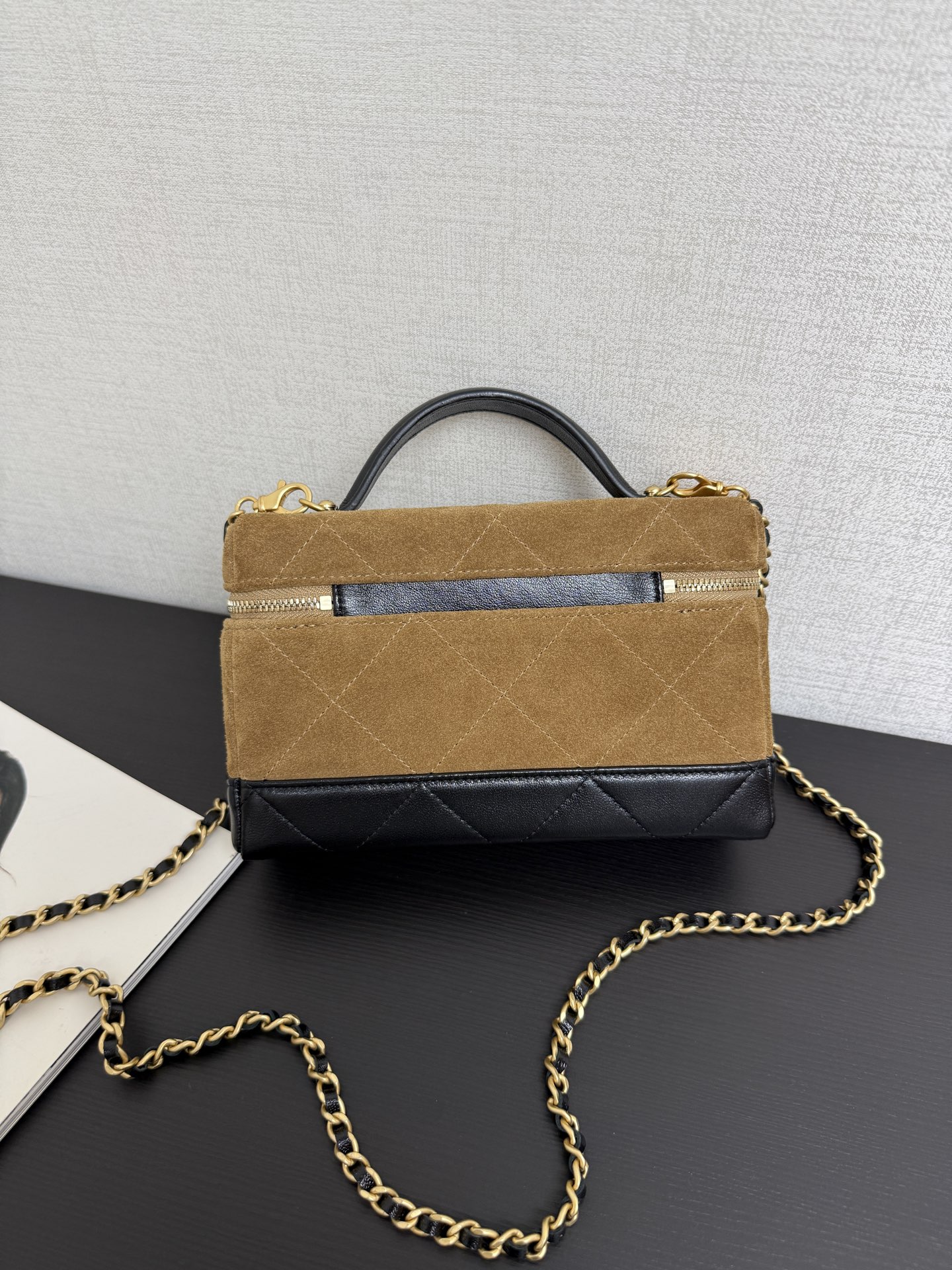 71953_brown-suede_4 Chanel 26S Vanity with Chain Brown Suede - chanel suede vanity dupe detail 3