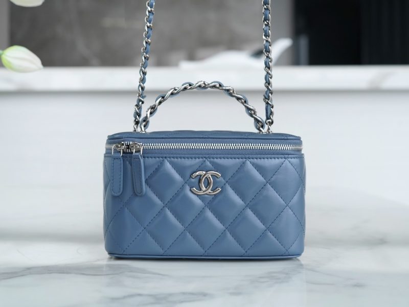 Chanel Vanity Metal Top Handle Cyan - chanel cyan vanity dupe front view
