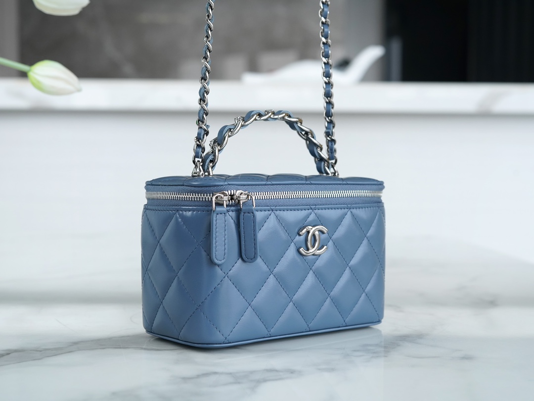 Chanel Vanity Metal Top Handle Cyan - chanel cyan vanity dupe detail 5