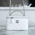 Chanel Vanity Metal Top Handle White - chanel metal handle vanity replica front view