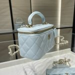 Chanel Long Vanity Top Handle Light Blue - chanel long vanity replica front view