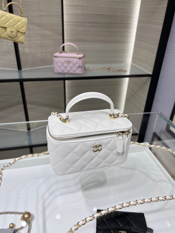 Chanel Long Vanity Top Handle White - fake chanel vanity top handle front view