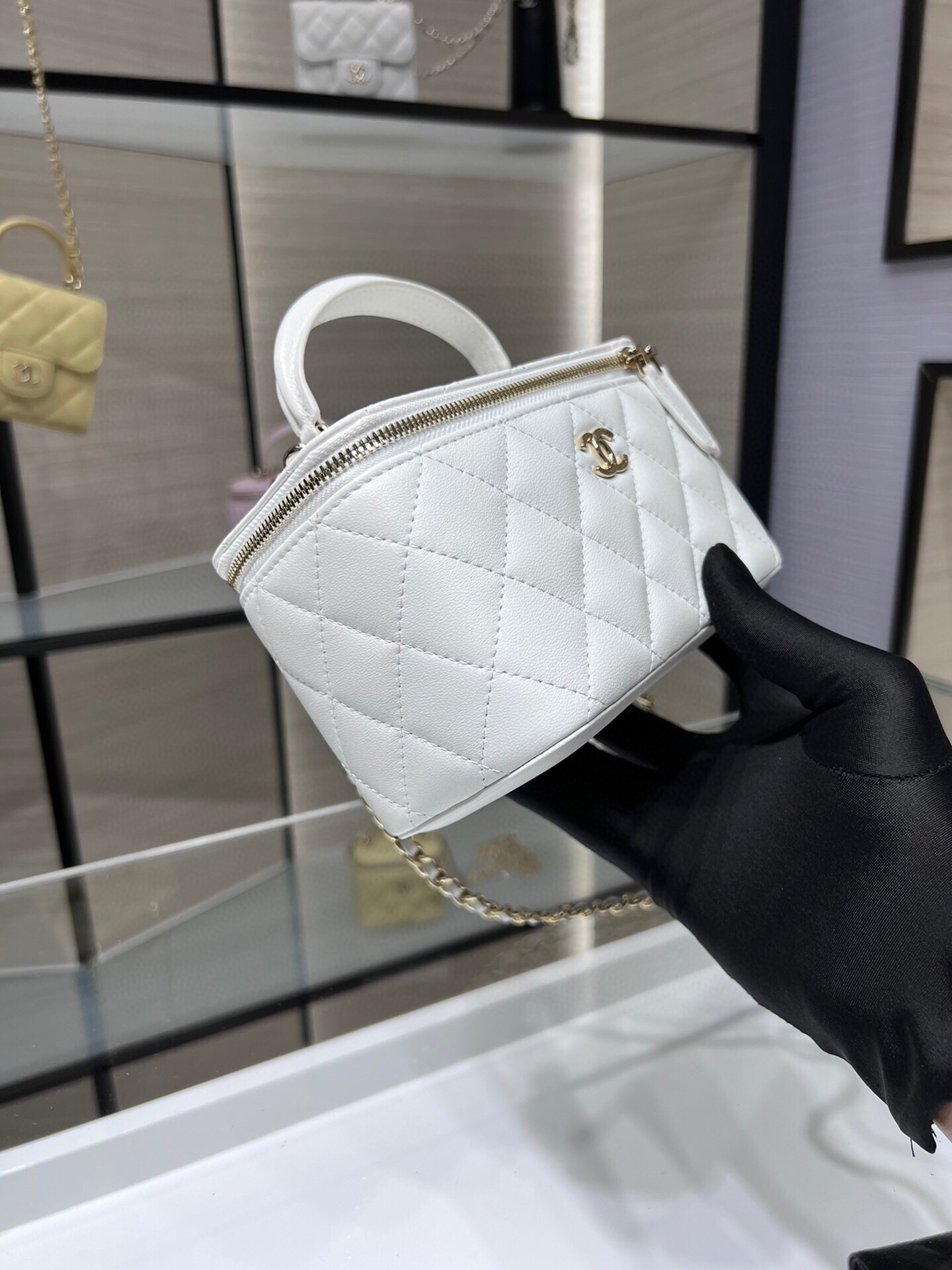 72110_white_6 Chanel Long Vanity Top Handle White - fake chanel vanity top handle detail 5