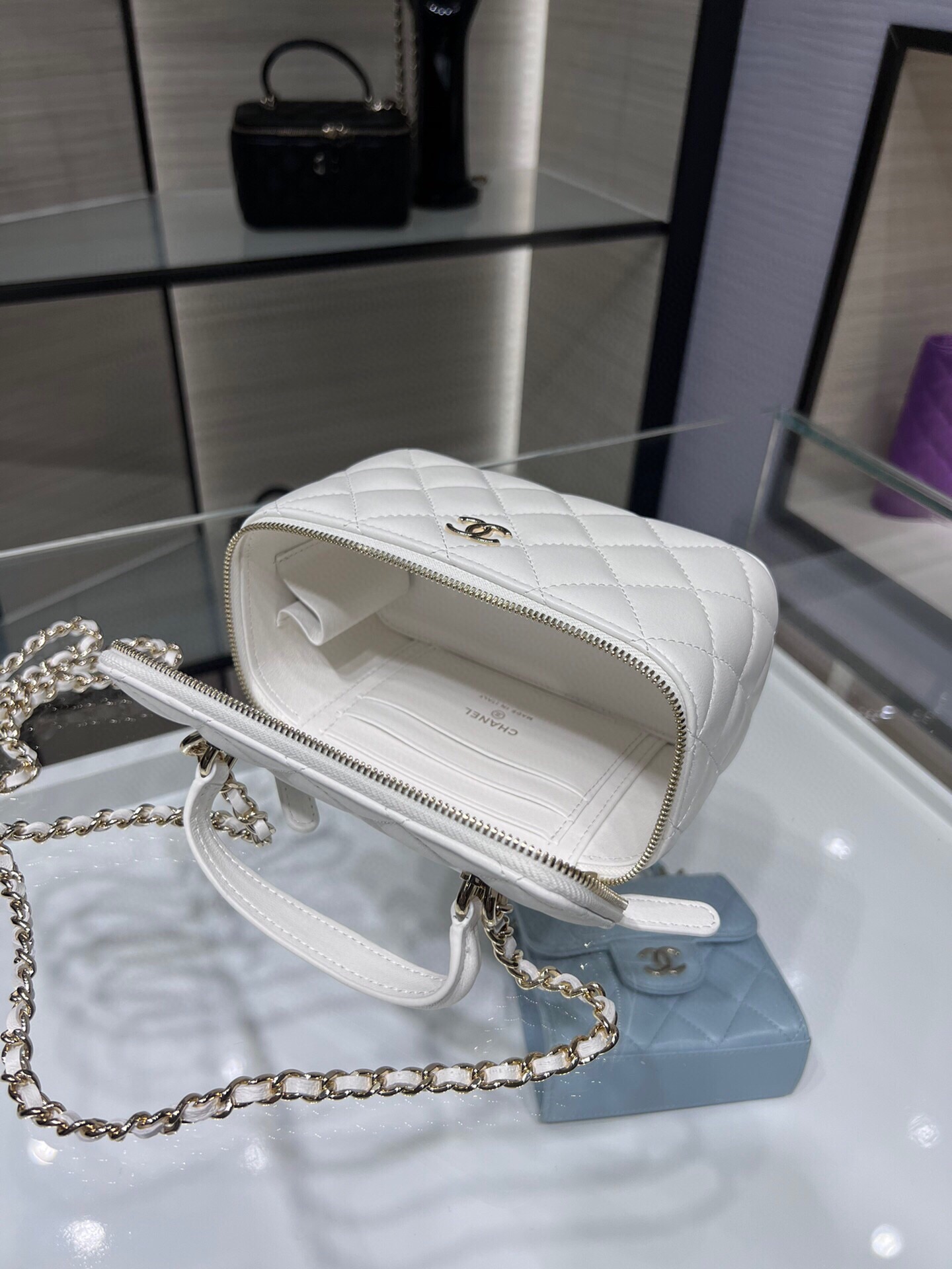 72110_white_7 Chanel Long Vanity Top Handle White - fake chanel vanity top handle detail 6