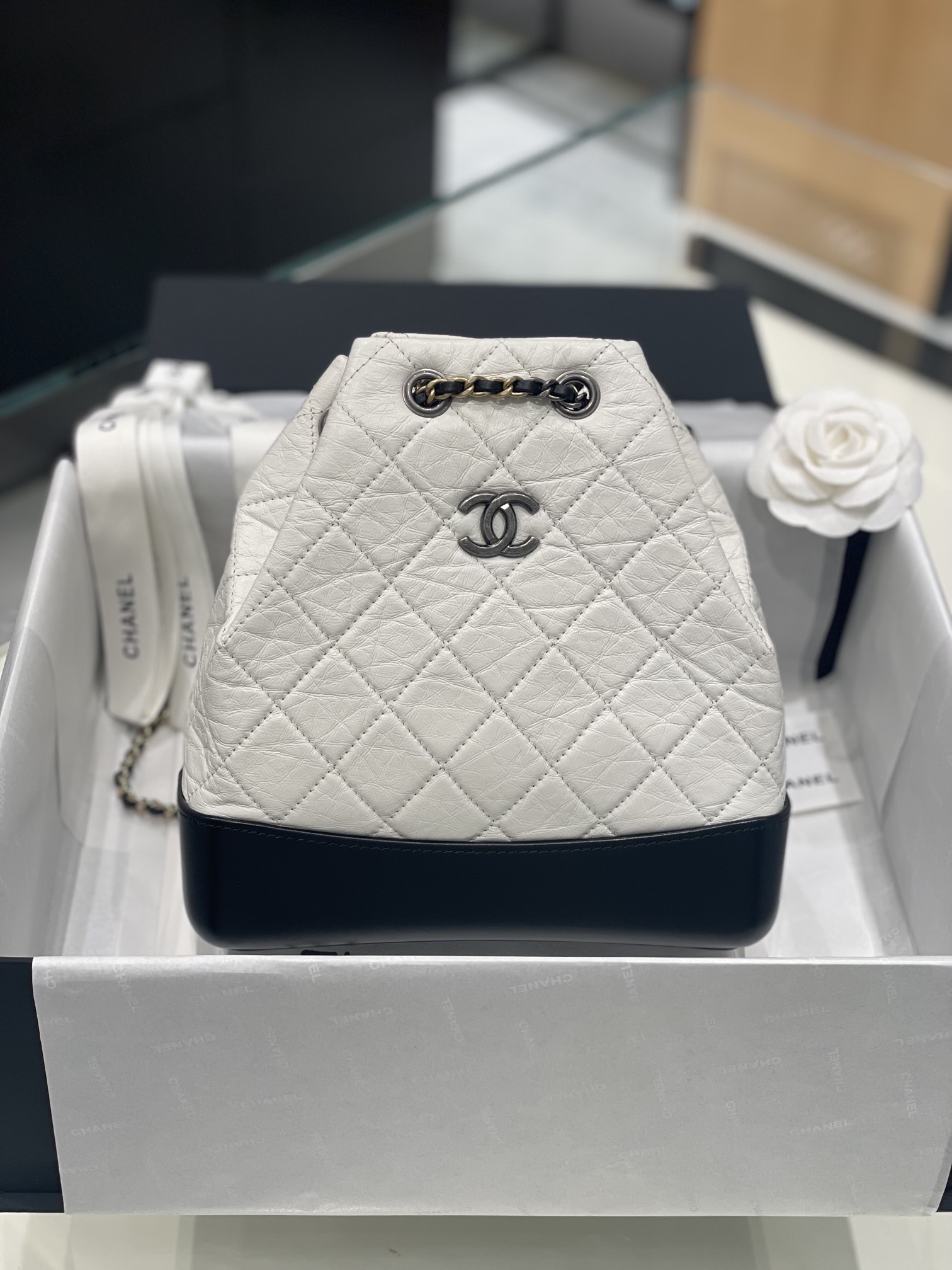 Chanel Gabrielle Backpack White - chanel gabrielle backpack dupe front view