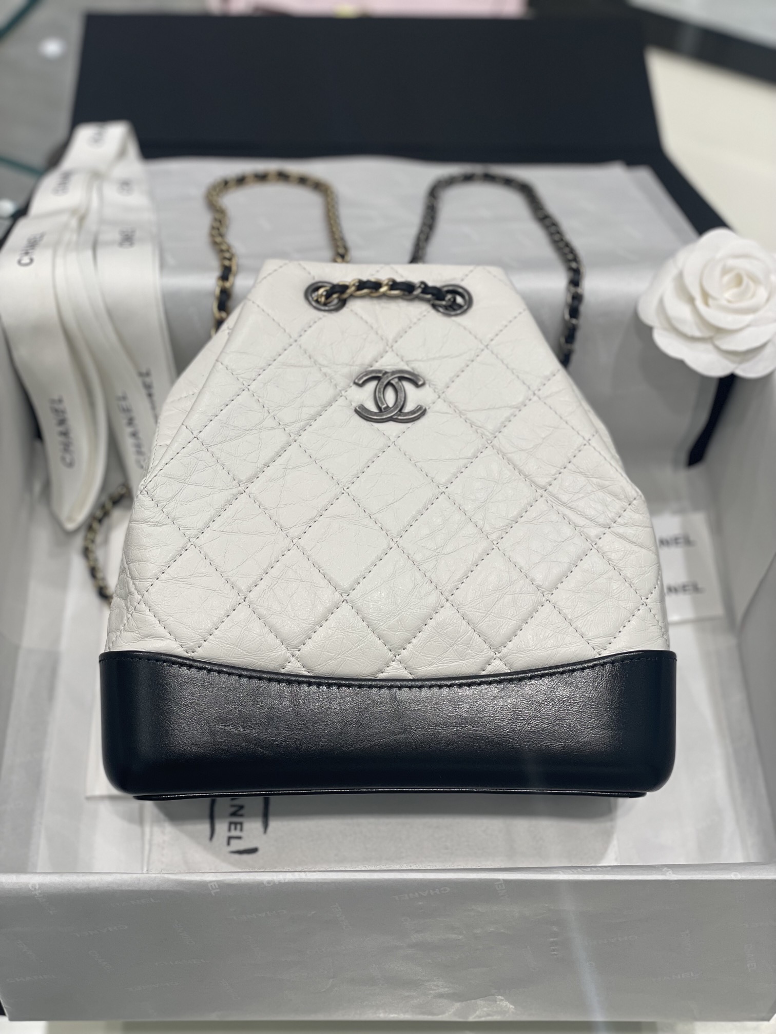 Chanel Gabrielle Backpack White - chanel gabrielle backpack dupe detail 3