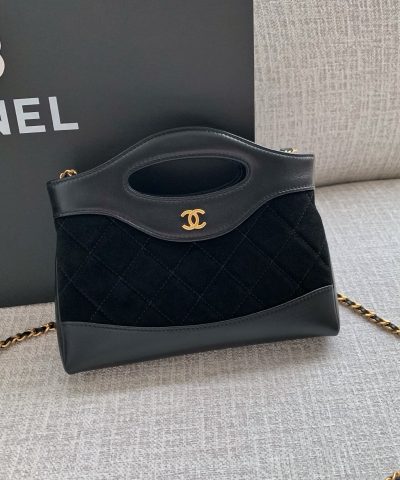 Chanel 24S 31 Nano Tote Bag Sort Ruskind - chanel ruskindstaske med duplikerede detaljer 2