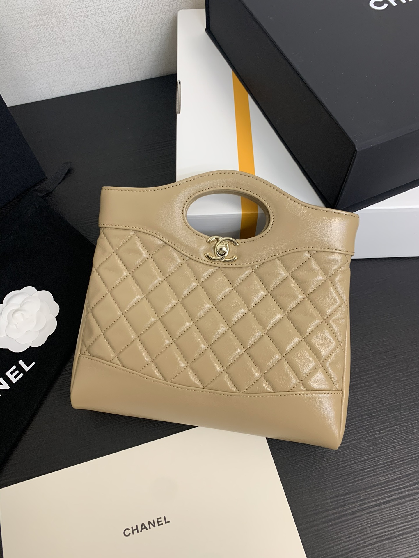 beige5 Chanel 24S 31 Mini Tote Bag Beige - chanel mini tote beige dupe front view