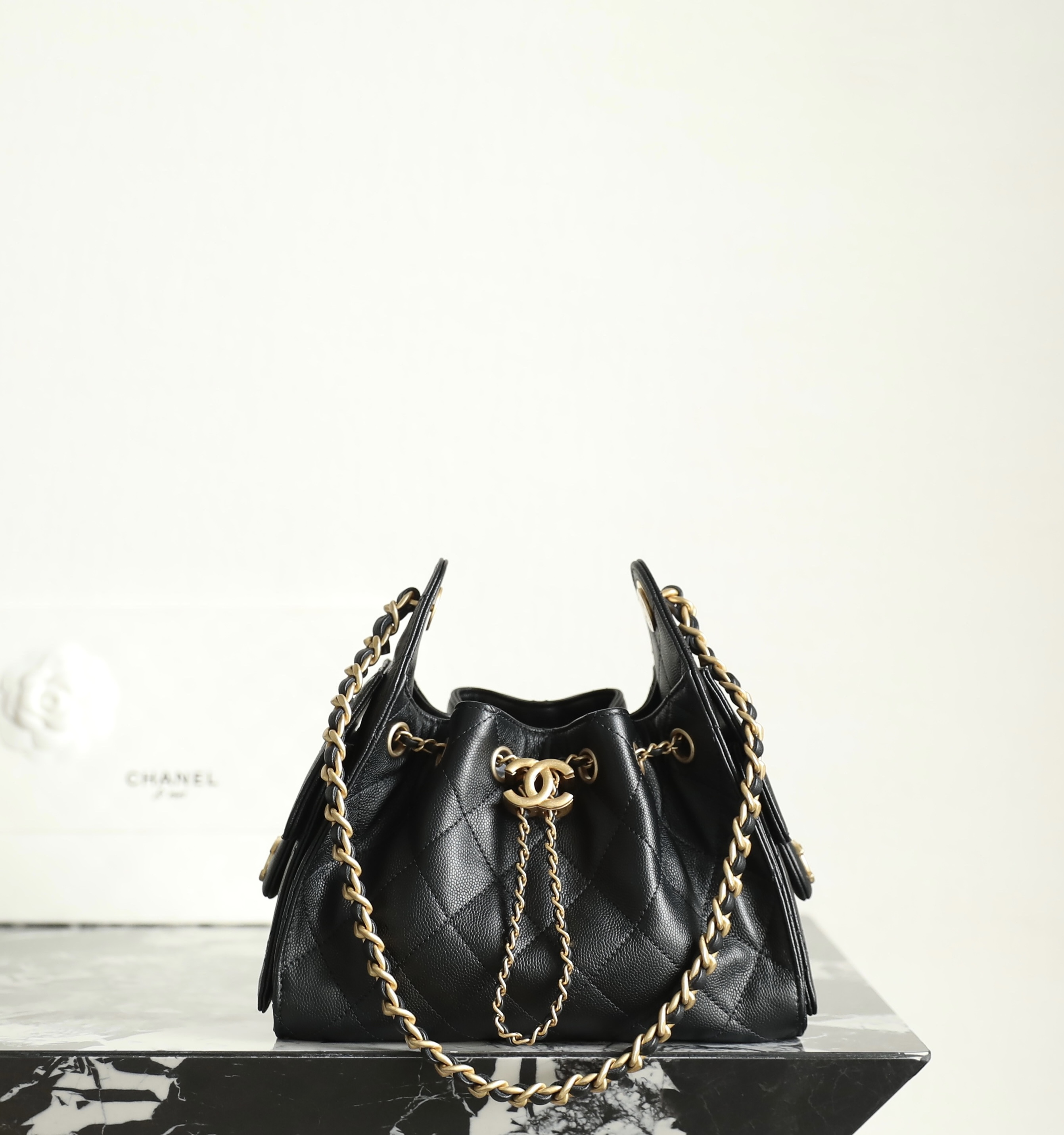 Chanel 24P Messenger Hobo Black - chanel messenger hobo black dupe front view