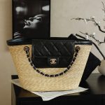 Chanel Large Shopping Raffia Tote Black