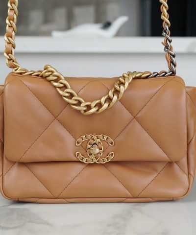 Chanel 19 Flap Bag Brown - fake chanel 19 front view