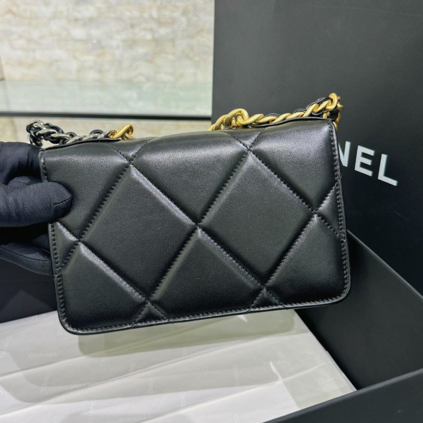 chanel-19-wallet-on-chain-black-gallery-3 CHANEL 19 Wallet on Chain Black - fake chanel woc detail 5